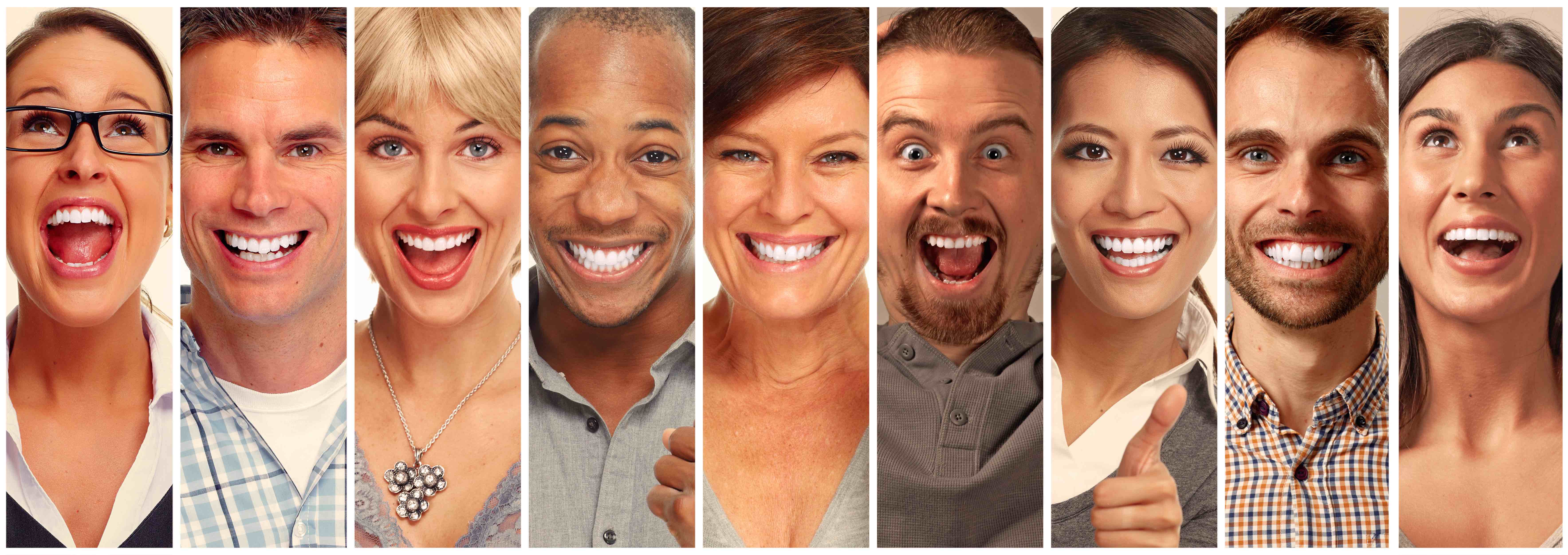 Set of happy laughing faces. People collection.